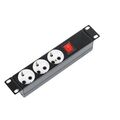 Блок розеток 10", 1U, в стойку, 3xSchuco, 220V, металлический корпус (БР-3П-10-9005)