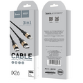Кабель USB HOCO X26 Xpress (Type-C/ Lightning/ MicroUSB, 1м, плетеный, Черно-золотой)