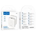 Внешний аккумулятор HOCO J96 Strider 5000mAh, USB 2A x1, Type-C x1, индикатор заряда, пластик, белый