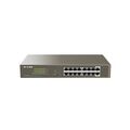 Неуправляемый коммутатор 16 портов Tenda TEG1116P-16-150W ( 16x1Гбит/ с, PoE‑бюджет 135 Вт) корпус - металл