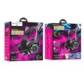 Проводные наушники HOCO W107 Cute, jack 3.5 mm, USB, микрофон, накладные, черный/ розовый (6931474791252)