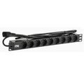 Блок розеток 19", 1U, в стойку, 9xSchuco, 220V, 16А, пластиковый корпус, шнур 2 метра С14 (PH22-9D2-P)