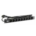Блок розеток 19", 1U, в стойку, 9xSchuco, 220V, 16А, пластиковый корпус, шнур 2 метра вилка ITK (PH22-9D1-P)