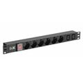 Блок розеток 19", 1U, в стойку, 6xSchuco, 2xС13, 220V, 16А, с выключателем, металлический корпус, ITK (PH12-6D2C133)