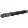 Блок розеток 19", 1U, в стойку, 7xSchuco, 220V, 10А, с выключателем, металлический корпус, шнур 2 метра вилка ITK (PH13-7D3)