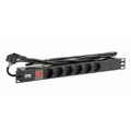 Блок розеток 19", 1U, в стойку, 6xSchuco, 220V, 16А, с выключателем, пластиковый корпус, шнур 2 метра вилка ITK (PH12-6D1-P)