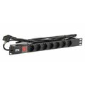 Блок розеток 19", 1U, в стойку, 7xSchuco, 220V, 16А, с выключателем, пластиковый корпус, шнур 2 метра вилка ITK (PH12-7D1-P)