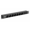 Блок розеток 19", 1U, в стойку, 7xSchuco, 2xС13, 220V, 16А, с выключателем, пластиковый корпус, ITK (PH22-7D2C131-P)