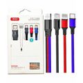 Кабель USB -XO- NB143 3 in 1 (Type-C/ Lightning/ MicroUSB, 1.2м, плетеный, разноцветный)