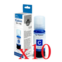 Чернила EPSON L, Упаковка 10шт.Key Lock, L1110/ L3100/ L3101/ L3110/ L3150/ L3151/ L3156/ L3160/ L4150/ L5190/ L6160/ L7160/ L7180 Cyan, Dye, 70 мл. Revcol