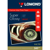 Фотобумага Lomond Суперглянцевая, ярко-белая, микропористая, А4, 240 г/ м2, 20 л, для струйной (1105100)