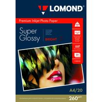 Фотобумага Lomond Суперглянцевая, ярко-белая, микропористая, А4, 260 г/ м2, 20 л, для струйной (1103101)