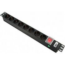 Блок розеток 19" 1U, 8xSchuco, Разъем IEC-320 С14, 16A, 220V, металлический корпус, Max19 [MAX19-EH8-0]