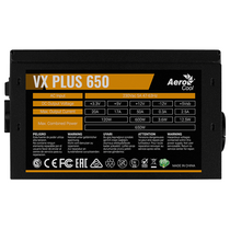 Блок питания 650 Вт AeroCool VX Plus 650W (20+4 pin,2*6+2pin, 3*Molex, 4*Sata, 120 мм)