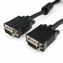 Кабель VGA 5м Gembird/ Cablexpert черный, тройной экран, феррит. кольца, пакет (CC-PPVGA-5M-B)