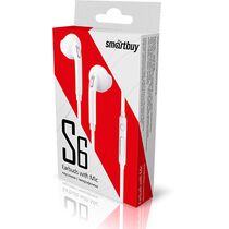 Наушники-вкладыши Smartbuy S6 с микрофоном, mini jack 3.5 mm, белый (SBH-202K)