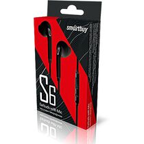 Наушники-вкладыши Smartbuy S6 с микрофоном, mini jack 3.5 mm, черный (SBH-201K)