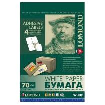 Бумага для этикеток Lomond самоклеящаяся, универсальная, 4 деления, А4, 70 г/ м2, 1650 л (2100025ТЕХ) для струйной и лазерной печати.