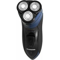 Электробритва Starwind SBS1503 черный/ синий (роторная, бритьё - влажное/ сухое, головок - 1, питание - от аккумулятора)