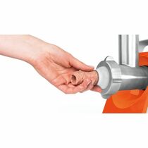 Мясорубка Bosch MFW3630I белый/ оранжевый (1600 Вт; скоростей -1; насадки: для колбас/ кеббе/ соковыжималка; 1.9 кг/ мин)