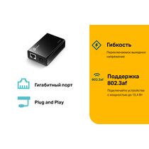 POE: Tp-Link TL-PoE10R (поддерживает стандарт IEEE 802.3af, разделяет сигнал PoE на питание и данные)