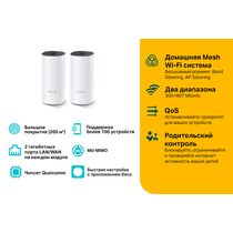 Wi-Fi Mesh система: TP-Link DECO M4(2-PACK) (2.4+5 ГГц, 5 ГГц 867 Мбит/ с, 2,4 ГГц 300 Мбит/ с)