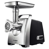 Мясорубка Bosch MFW68660 черный/ серебристый (2200 Вт; скоростей - 1; насадки: для колбас/ кеббе/ шинковки/ тёрка/ соковыжималка; 4.3 кг/ мин)