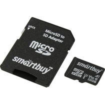 Карта памяти microSDHC 32Gb Smartbuy Class 10 с адаптером (SB32GBSDU1A-AD)