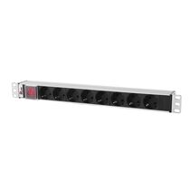 Блок розеток 19", 1U, в стойку, 8xSchuco, 220V, 10A,  вход C14, металлический корпус (R-10-8S-V-440-Z)