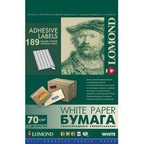 Бумага для этикеток Lomond самоклеящаяся, универсальная, 189 делений, А4, 70 г/ м2, 50 л (2100235) для струйной и лазерной печати.