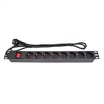 Блок розеток 19", 1U, в стойку, 8xSchuco, 16A, 220V, металлический корпус, шнур вилка (05-0419)