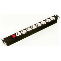 Блок розеток 19", 1U, в стойку, 8xSchuco, 220V, металлический корпус, с выключателем (БР 16-008)
