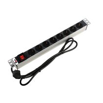 Блок розеток 19", 1U, в стойку, 8xSchuko, 220V, 16A, металлический корпус, с выключателем,  шнур 3 метра (R-16-8S-V-440-3)