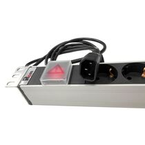 Блок розеток 10", 1U, в стойку, 8xSchuko, с выключателем, 220V, 10А, металлический корпус, шнур 1,8 метра C14 (R-10-8S-V-440-1.8)
