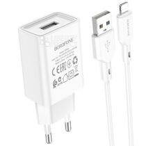 Сетевое зарядное устройство Borofone BA68A (1xUSB, 2.1A+Lightning.Белый)