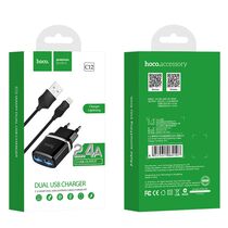 Сетевое зарядное устройство HOCO C12 (2xUSB, 2.4А+Lightning.Черный)