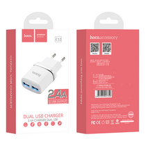 Сетевое зарядное устройство HOCO C12 (2xUSB, 2.4А+Белый)