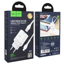 Сетевое зарядное устройство HOCO N1 Ardent (1xUSB, 2.4А+micro-USB.Белый)