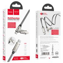 Кабель USB HOCO S22 Magic (Lightning/ USB Type-C, 1.2м, плетеный, Серый)