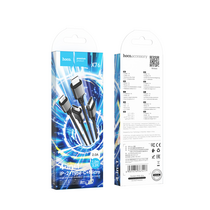Кабель USB HOCO X76 4-in-1 Super (TypeC/ LightningX2/ MicroUSB, 1м, плетеный, Черный)