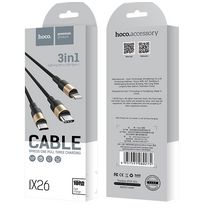 Кабель USB HOCO X26 Xpress (Type-C/ Lightning/ MicroUSB, 1м, плетеный, Черно-золотой)