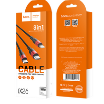 Кабель USB HOCO X26 Xpress (Type-C/ Lightning/ MicroUSB, 1м, плетеный, Черно-красный)