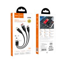 Кабель USB HOCO U104 3-in-1 Ultra 6A (Type-C/ Lightning/ USB, 1.2м, плетеный, Черный)