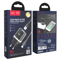 Сетевое зарядное устройство HOCO N1 Ardent (1xUSB, 2.4А+micro-USB.Черный)