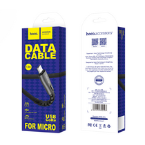 Кабель USB HOCO U58m (MicroUSB, 1.2м, пластик плоский, Черный)