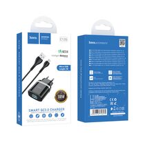 Сетевое зарядное устройство HOCO C12Q (1xUSB, 3А+micro-USB.Черный)