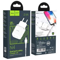 СЗУ HOCO N4 Aspiring (2xUSB, 2.4А, белый) + кабель Lightning
