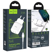 СЗУ HOCO N4 Aspiring (2xUSB, 2.4А, белый) + кабель Type-C