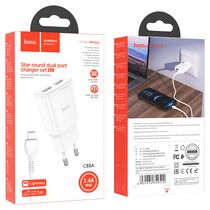СЗУ HOCO C88A Star (2xUSB, 2.4А, белый) + кабель Lightning