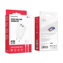 СЗУ Borofone BA37A Speedy (2xUSB, 2.4А, белый) + кабель Lightning